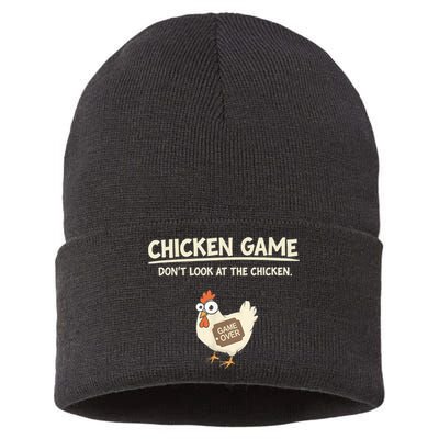 Funny Chicken Game DonT Look Design Sustainable Knit Beanie