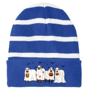 Funny Cow Ghost Halloween Farmer Trick Or Treat Cow Lover Gift Striped Beanie with Solid Band