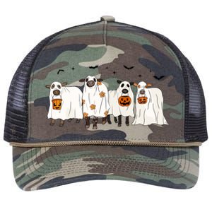 Funny Cow Ghost Halloween Farmer Trick Or Treat Cow Lover Gift Retro Rope Trucker Hat Cap