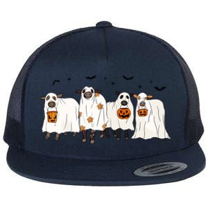 Funny Cow Ghost Halloween Farmer Trick Or Treat Cow Lover Gift Flat Bill Trucker Hat