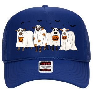 Funny Cow Ghost Halloween Farmer Trick Or Treat Cow Lover Gift High Crown Mesh Back Trucker Hat