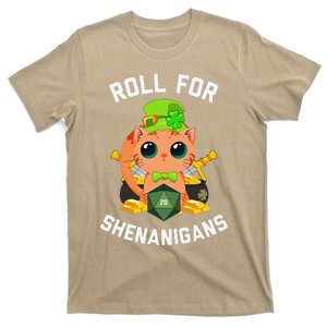 Funny Cat Gamer Roll For Shenanigans D20 RPG St Patricks Day T-Shirt