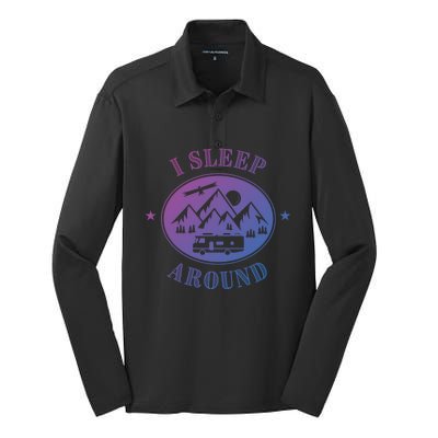 Funny Campervan Gift I Sleep Around Motorhome Husband Gift Silk Touch Performance Long Sleeve Polo