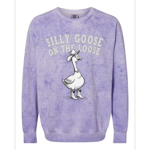 Funny Cute Goose Cowboy Goose Lover Silly Goose On The Loose Colorblast Crewneck Sweatshirt