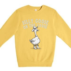 Funny Cute Goose Cowboy Goose Lover Silly Goose On The Loose Premium Crewneck Sweatshirt