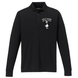 Funny Cute Goose Cowboy Goose Lover Silly Goose On The Loose Performance Long Sleeve Polo