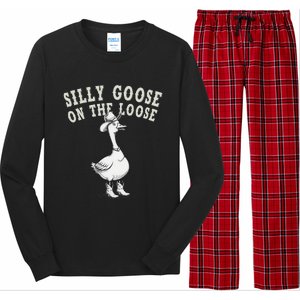 Funny Cute Goose Cowboy Goose Lover Silly Goose On The Loose Long Sleeve Pajama Set