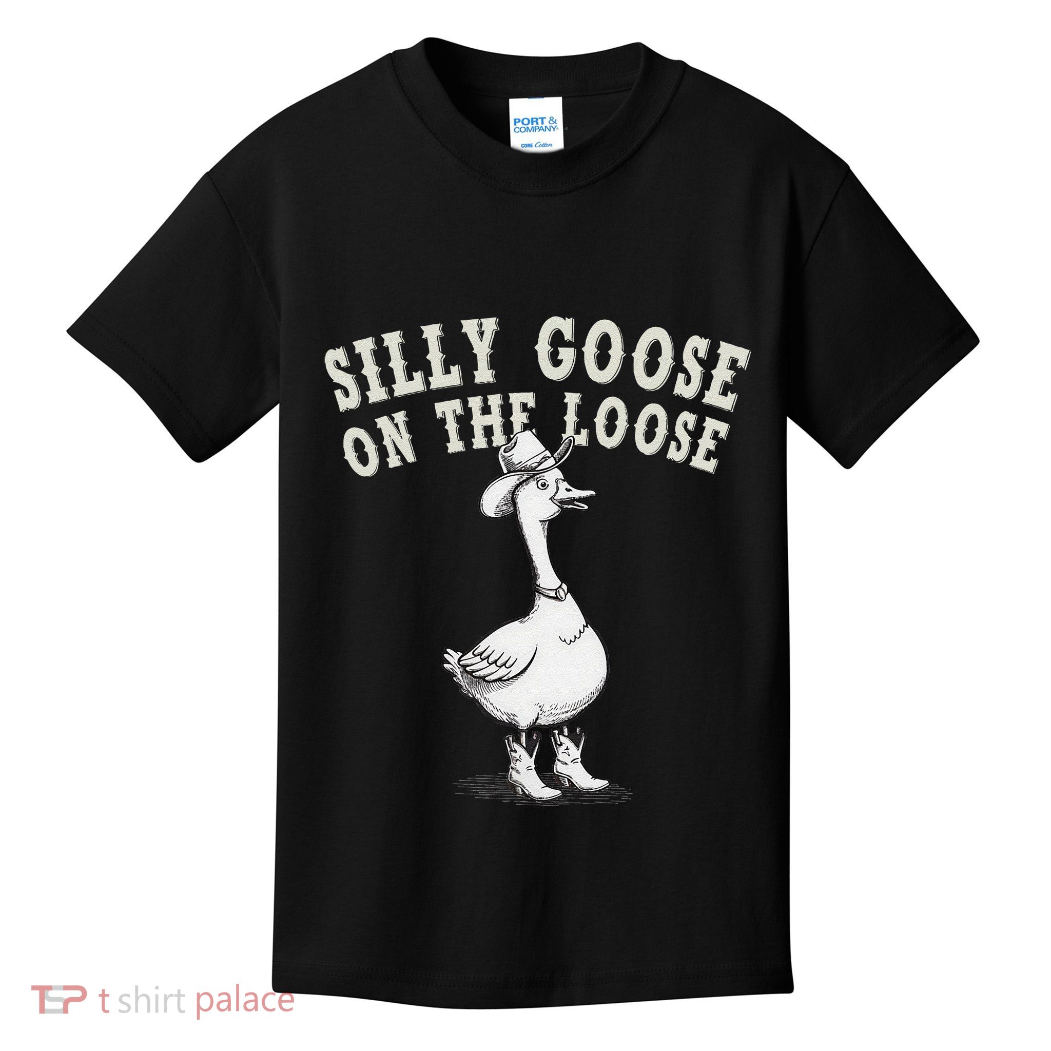 Funny Cute Goose Cowboy Goose Lover Silly Goose On The Loose Kids T-Shirt