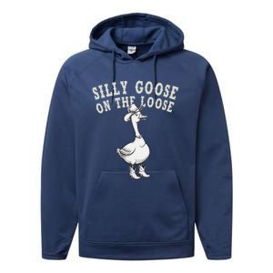 Funny Cute Goose Cowboy Goose Lover Silly Goose On The Loose Performance Fleece Hoodie