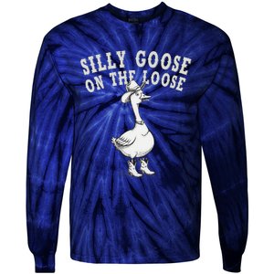 Funny Cute Goose Cowboy Goose Lover Silly Goose On The Loose Tie-Dye Long Sleeve Shirt