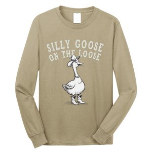 Funny Cute Goose Cowboy Goose Lover Silly Goose On The Loose Long Sleeve Shirt