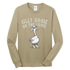 Funny Cute Goose Cowboy Goose Lover Silly Goose On The Loose Tall Long Sleeve T-Shirt