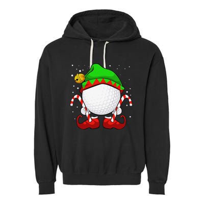 Funny Christmas Golf Ball Elf Cute Xmas Candy Cane Garment-Dyed Fleece Hoodie