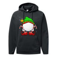 Funny Christmas Golf Ball Elf Cute Xmas Candy Cane Performance Fleece Hoodie