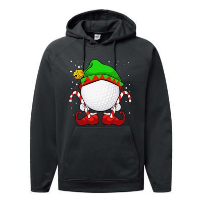 Funny Christmas Golf Ball Elf Cute Xmas Candy Cane Performance Fleece Hoodie