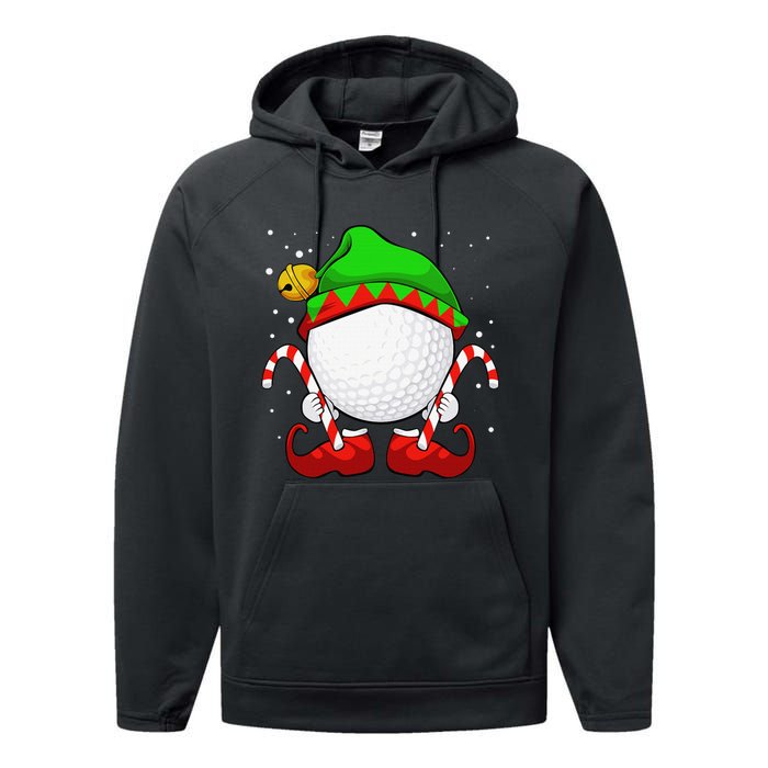 Funny Christmas Golf Ball Elf Cute Xmas Candy Cane Performance Fleece Hoodie