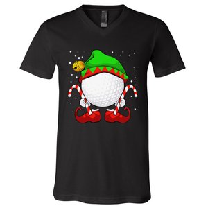 Funny Christmas Golf Ball Elf Cute Xmas Candy Cane V-Neck T-Shirt