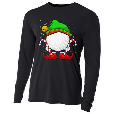 Funny Christmas Golf Ball Elf Cute Xmas Candy Cane Cooling Performance Long Sleeve Crew