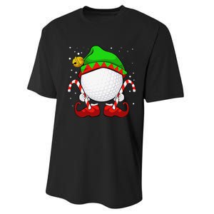 Funny Christmas Golf Ball Elf Cute Xmas Candy Cane Performance Sprint T-Shirt