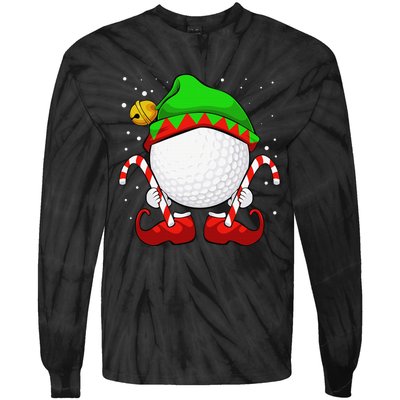 Funny Christmas Golf Ball Elf Cute Xmas Candy Cane Tie-Dye Long Sleeve Shirt