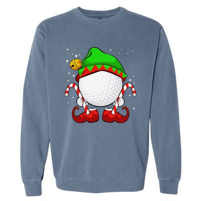 Funny Christmas Golf Ball Elf Cute Xmas Candy Cane Garment-Dyed Sweatshirt