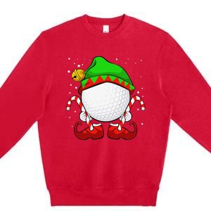 Funny Christmas Golf Ball Elf Cute Xmas Candy Cane Premium Crewneck Sweatshirt