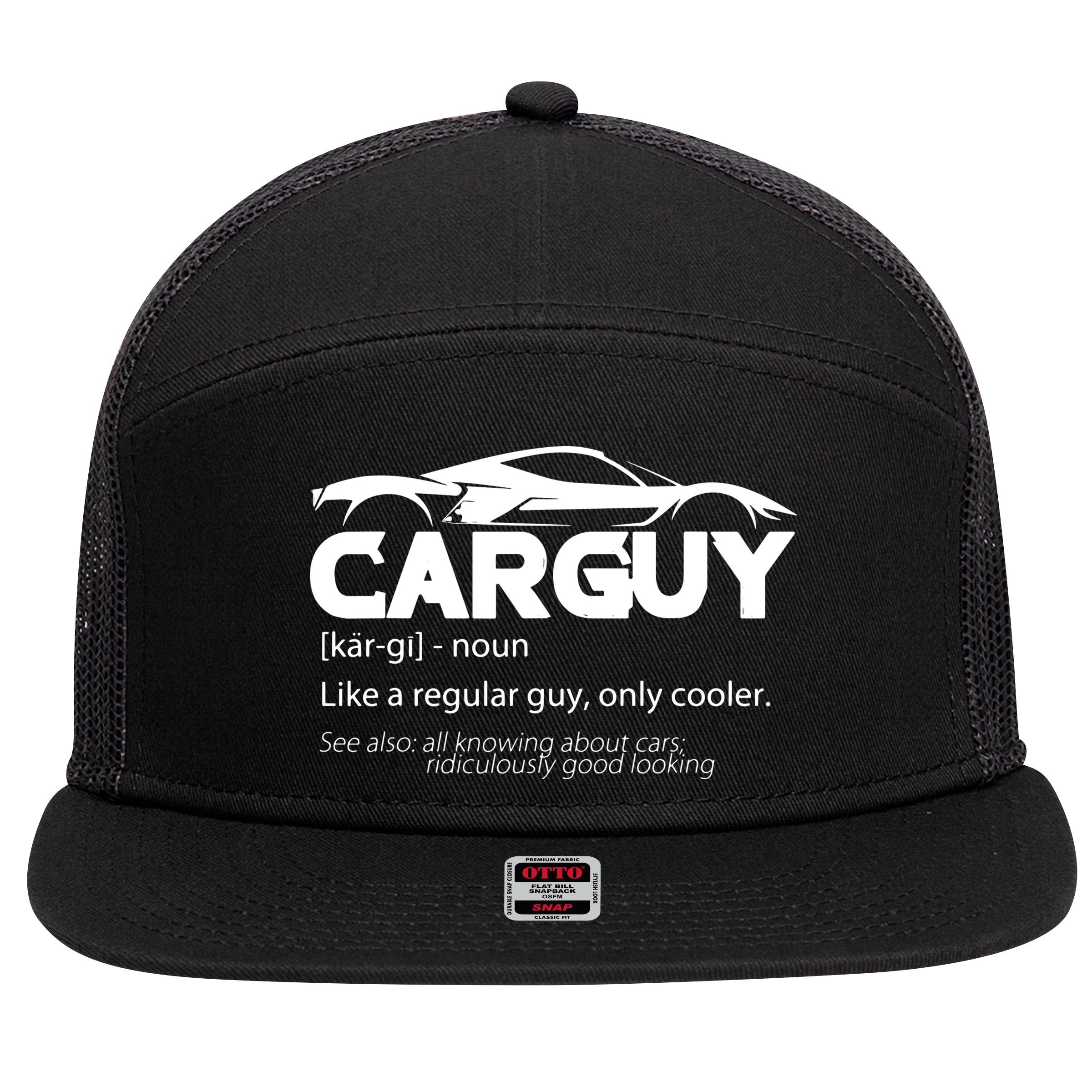 Funny Car Guy Gift Car Guy Definition 7 Panel Mesh Trucker Snapback Hat