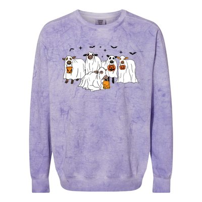 Funny Cow Ghost Halloween Farmer Trick Or Treat Cow Lover Colorblast Crewneck Sweatshirt