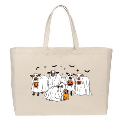 Funny Cow Ghost Halloween Farmer Trick Or Treat Cow Lover Cotton Canvas Jumbo Tote