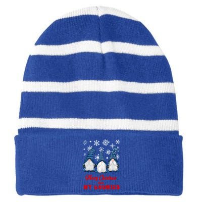 Funny Christmas Gnome Merry Christmas With My Gnomies Xmas Great Gift Striped Beanie with Solid Band