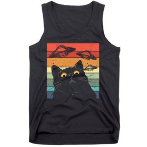 Funny Cat Galaxy Cat Spaceship Alien Cat Ufo Tank Top