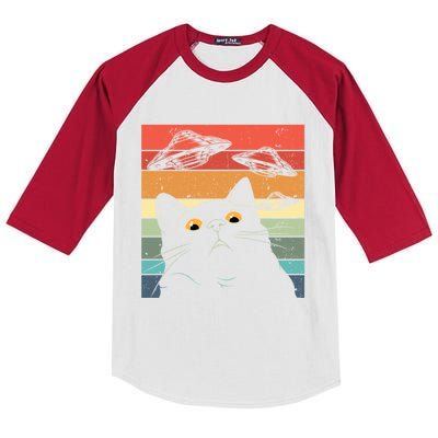 Funny Cat Galaxy Cat Spaceship Alien Cat Ufo Kids Colorblock Raglan Jersey