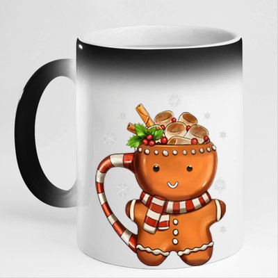 Funny Christmas Gingerbread Man Hot Cocoa Snow Holiday 11oz Black Color Changing Mug