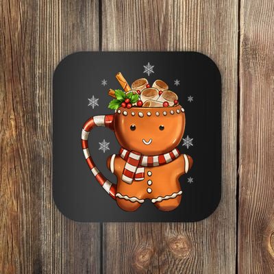 Funny Christmas Gingerbread Man Hot Cocoa Snow Holiday Coaster