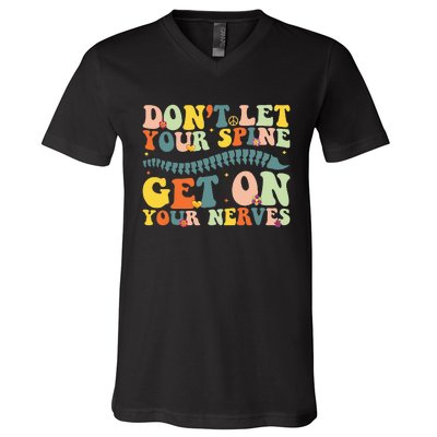 Funny Chiropractor Groovy Spine Doctor of Chiropractic V-Neck T-Shirt