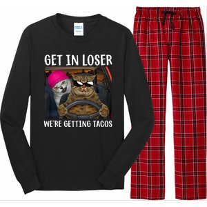 Funny Cats Get In Loser We're Getting Tacos Long Sleeve Pajama Set