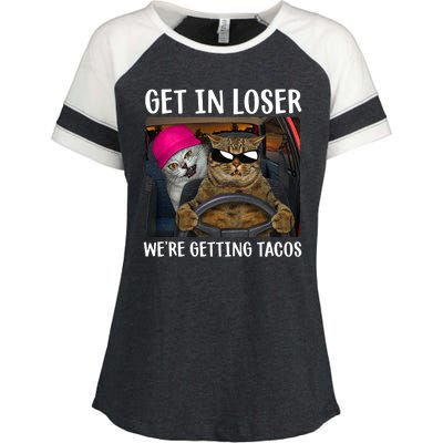 Funny Cats Get In Loser We're Getting Tacos Enza Ladies Jersey Colorblock Tee