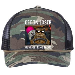 Funny Cats Get In Loser We're Getting Tacos Retro Rope Trucker Hat Cap