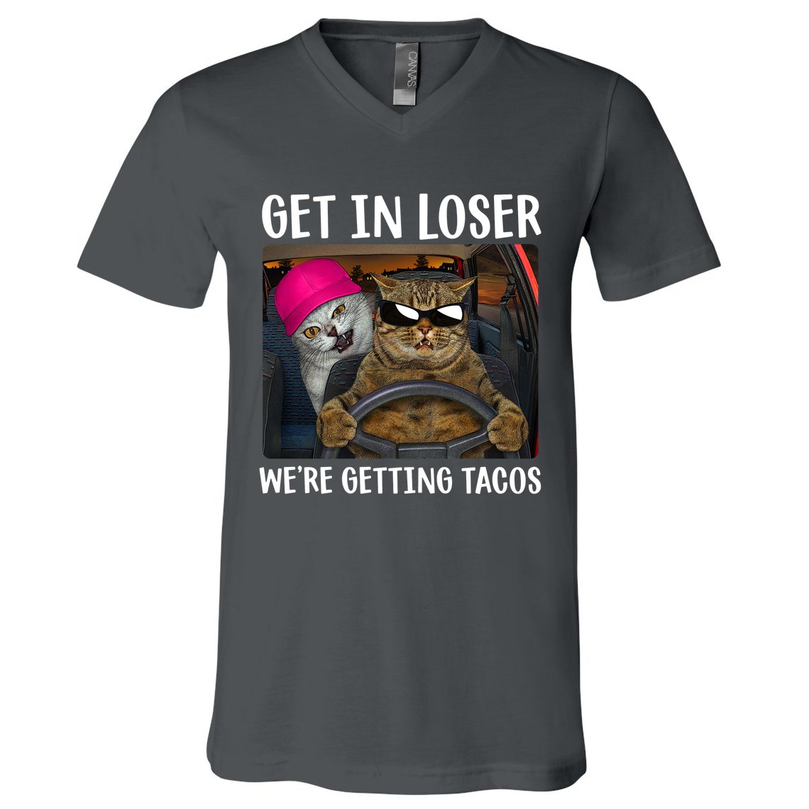 Funny Cats Get In Loser We're Getting Tacos V-Neck T-Shirt