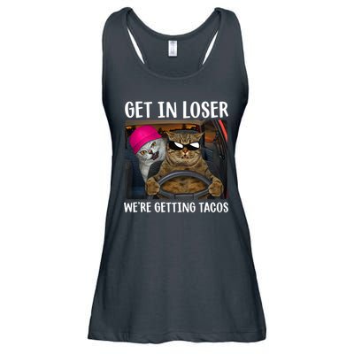 Funny Cats Get In Loser We're Getting Tacos Ladies Essential Flowy Tank