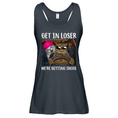 Funny Cats Get In Loser We're Getting Tacos Ladies Essential Flowy Tank