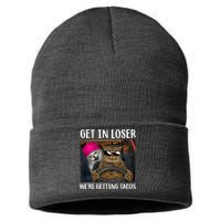 Funny Cats Get In Loser We're Getting Tacos Sustainable Knit Beanie