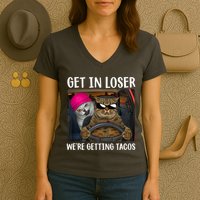 Funny Cats Get In Loser We're Getting Tacos Women's V-Neck T-Shirt
