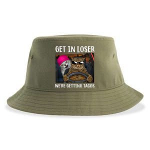 Funny Cats Get In Loser We're Getting Tacos Sustainable Bucket Hat