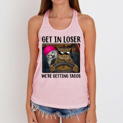 Funny Cats Get In Loser We're Getting Tacos Women's Knotted Racerback Tank