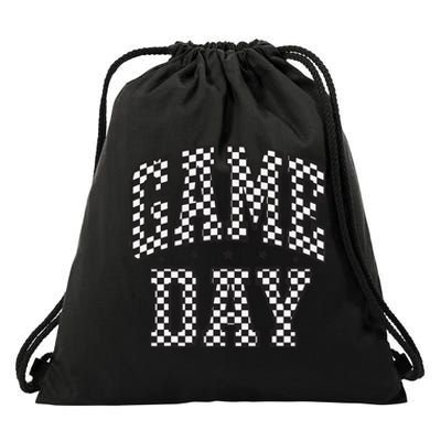 Funny Checkered Game Day Football Black White Gift Women Gift Drawstring Bag