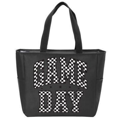 Funny Checkered Game Day Football Black White Gift Women Gift Zip Tote Bag