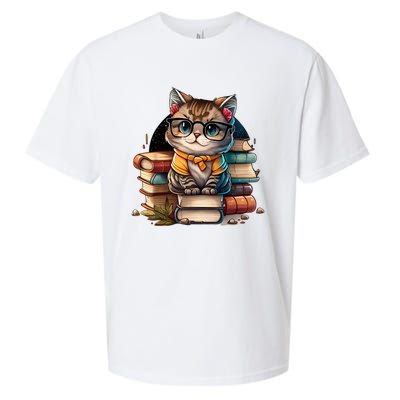 Funny Cat Gift For Kitten Lovers Cute Cat Librarian Book Sueded Cloud Jersey T-Shirt