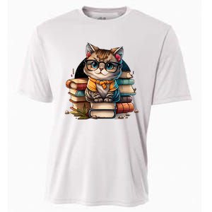 Funny Cat Gift For Kitten Lovers Cute Cat Librarian Book Cooling Performance Crew T-Shirt