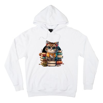 Funny Cat Gift For Kitten Lovers Cute Cat Librarian Book Hoodie